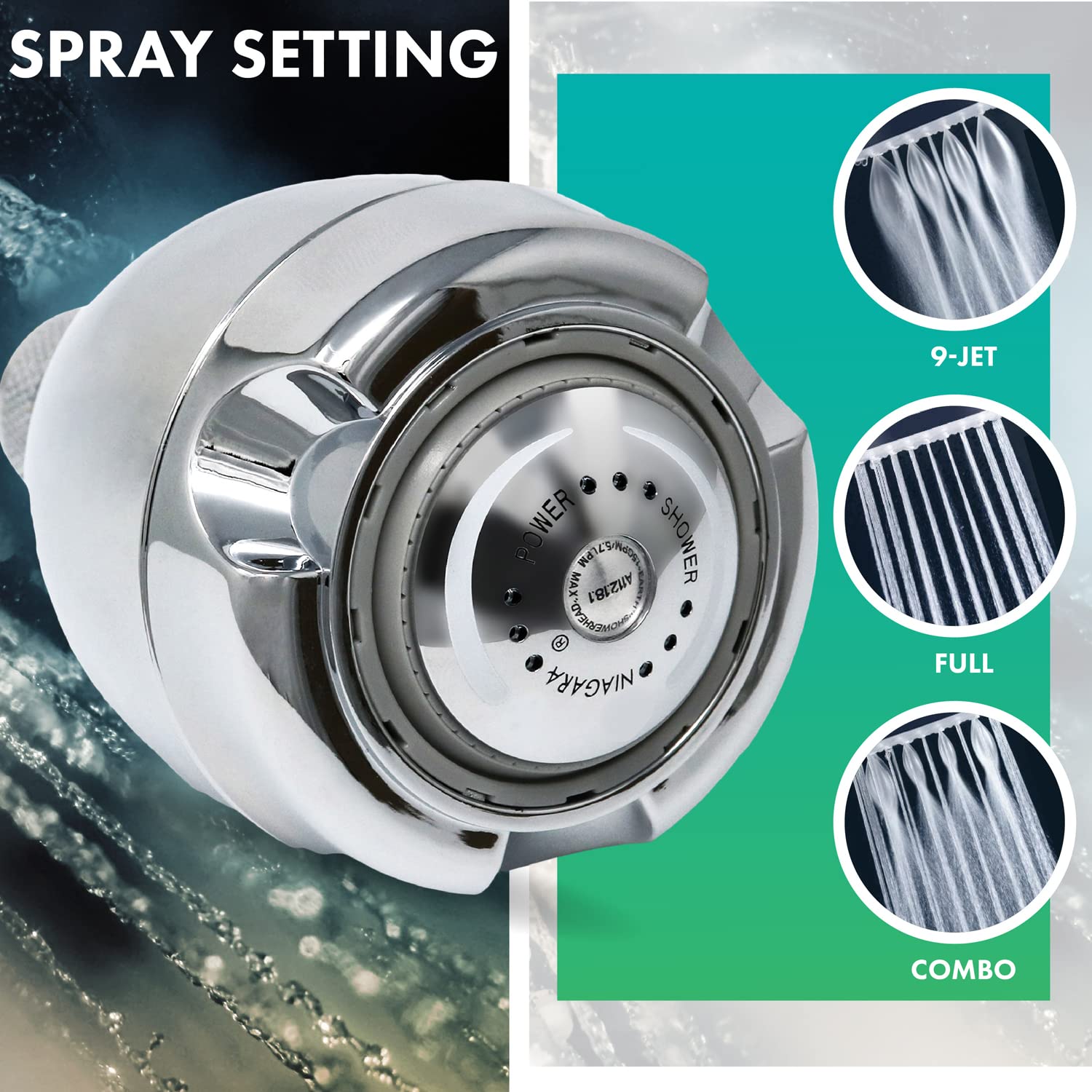 Water Sense certified Niagara shower head for efficient use