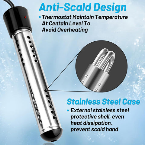 NiaoChao immersion heater stainless steel guard keeps hands safe during heating.