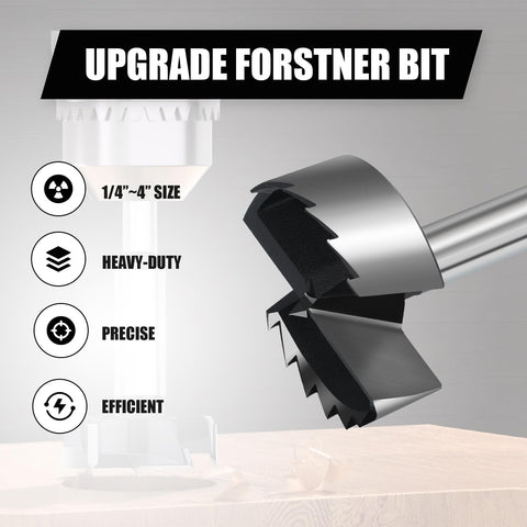 NIBBLAX 4in Forstner bit in woodworking usage shows versatile cutting through wood and plastics.