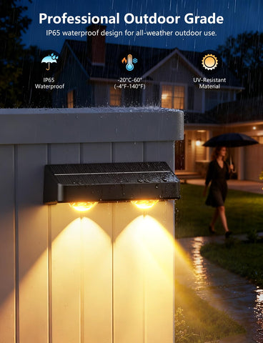 Nibuuecer durable IP65 fence lights withstands rain and snow for year-round use.