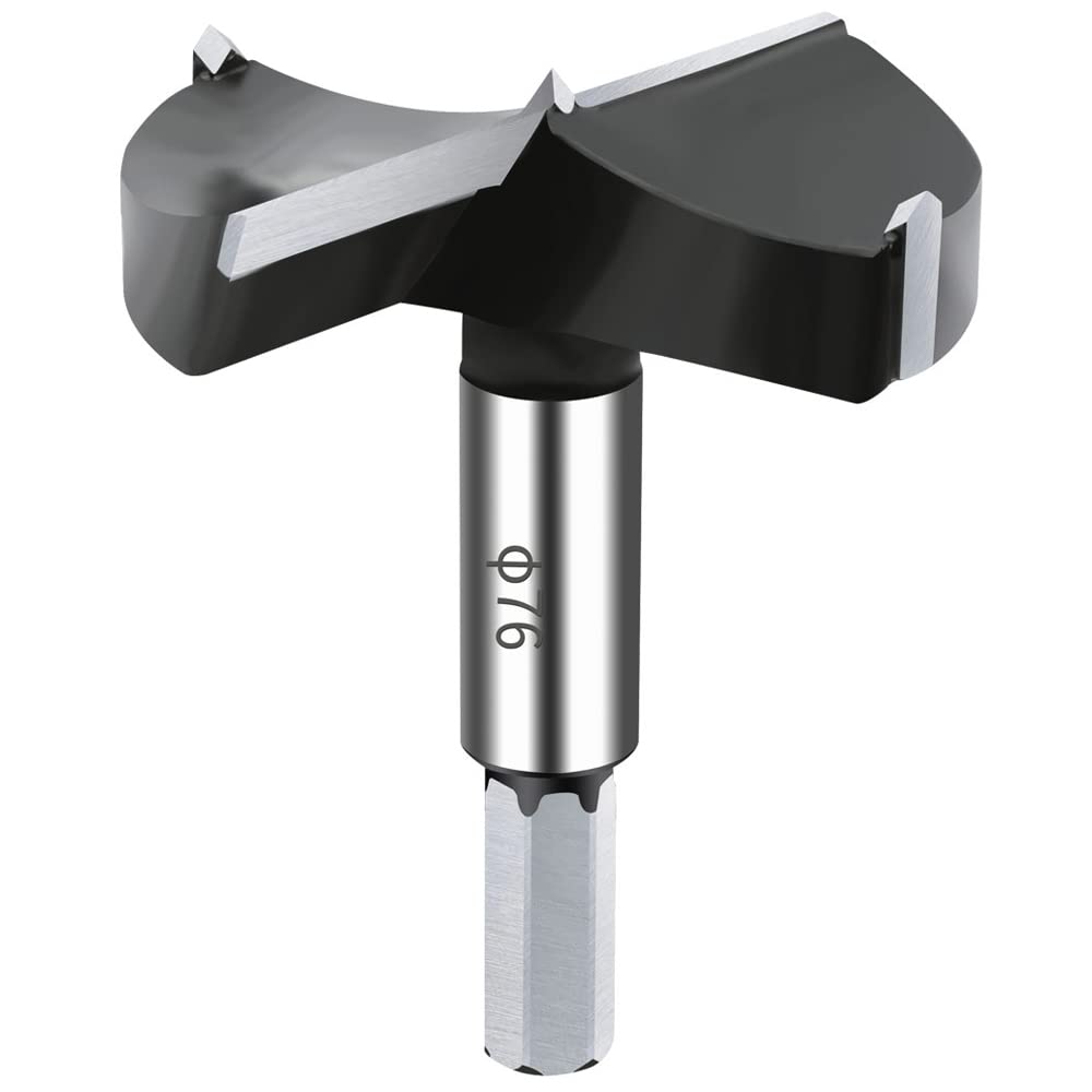 NICAVKIT 3-inch carbide forstner bit drilling 76mm holes in hardwood