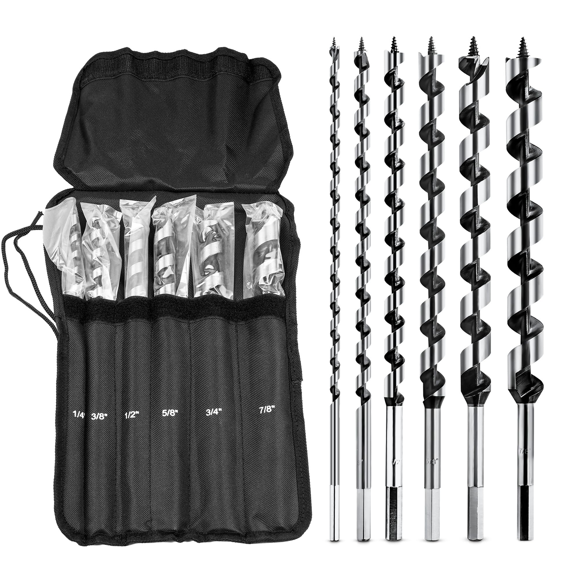 NICAVKIT 6Pcs 12-Inch Wood Auger Bits set for precise wood drilling