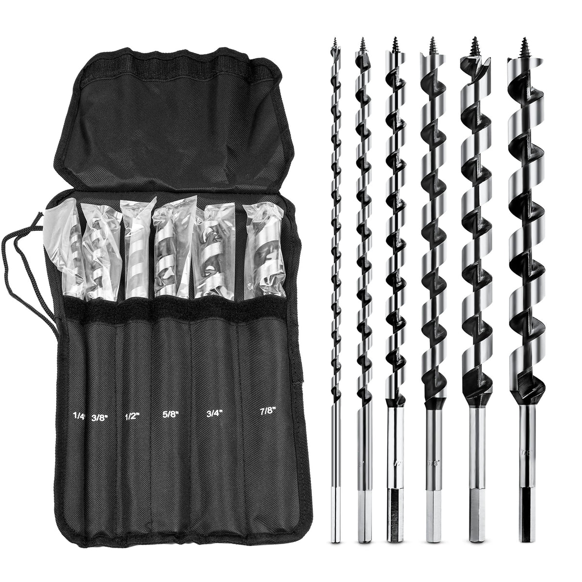 NICAVKIT 6Pcs 12-Inch Wood Auger Bits set for precise wood drilling