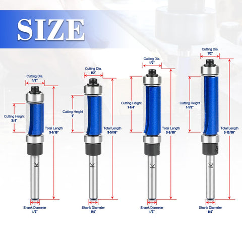 NICAVKIT carbide flush-trim bit for half-inch diameter with clean, smooth edge