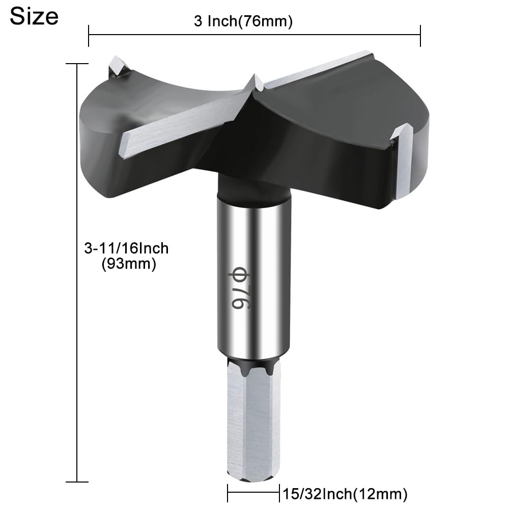 NICAVKIT carbide forstner bit with hex 12mm shank for secure grip