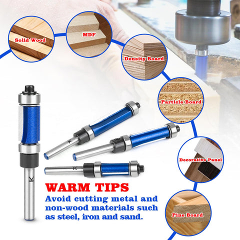 NICAVKIT top-bottom bearing flush-trim bit highlights anti-kickback guidance
