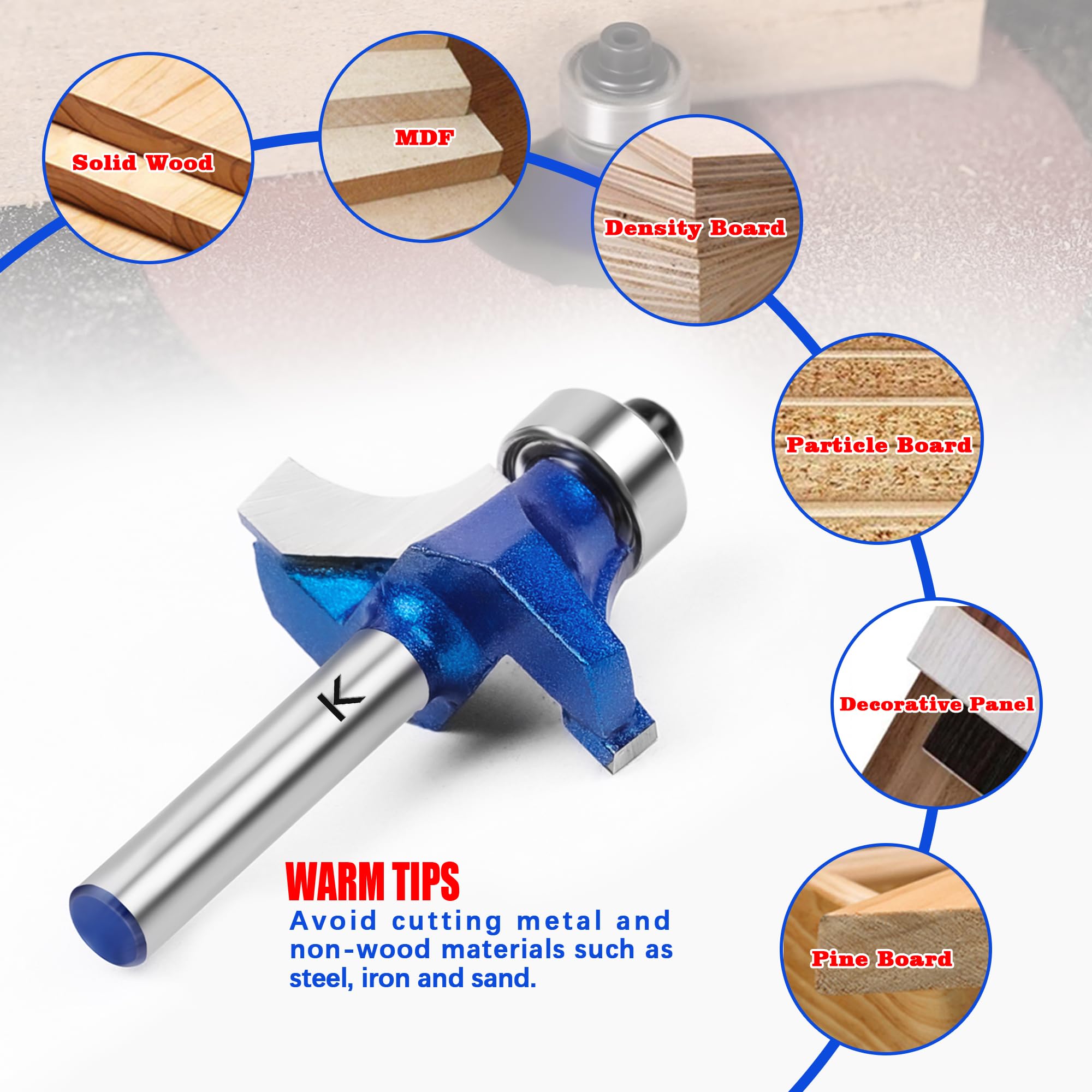 NICAVKIT roundover bit with 1/4 in radius for durable profiles.