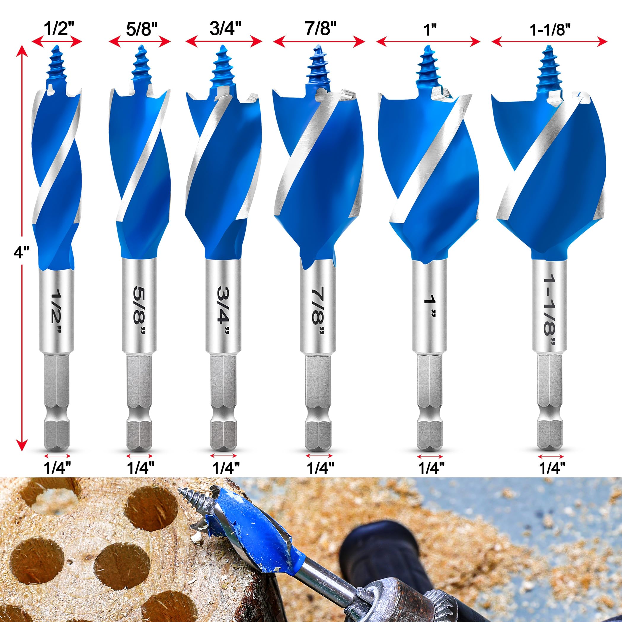 NICAVKIT 5/8 inch auger bit creates precise pilot holes in hardwood with minimal tearing