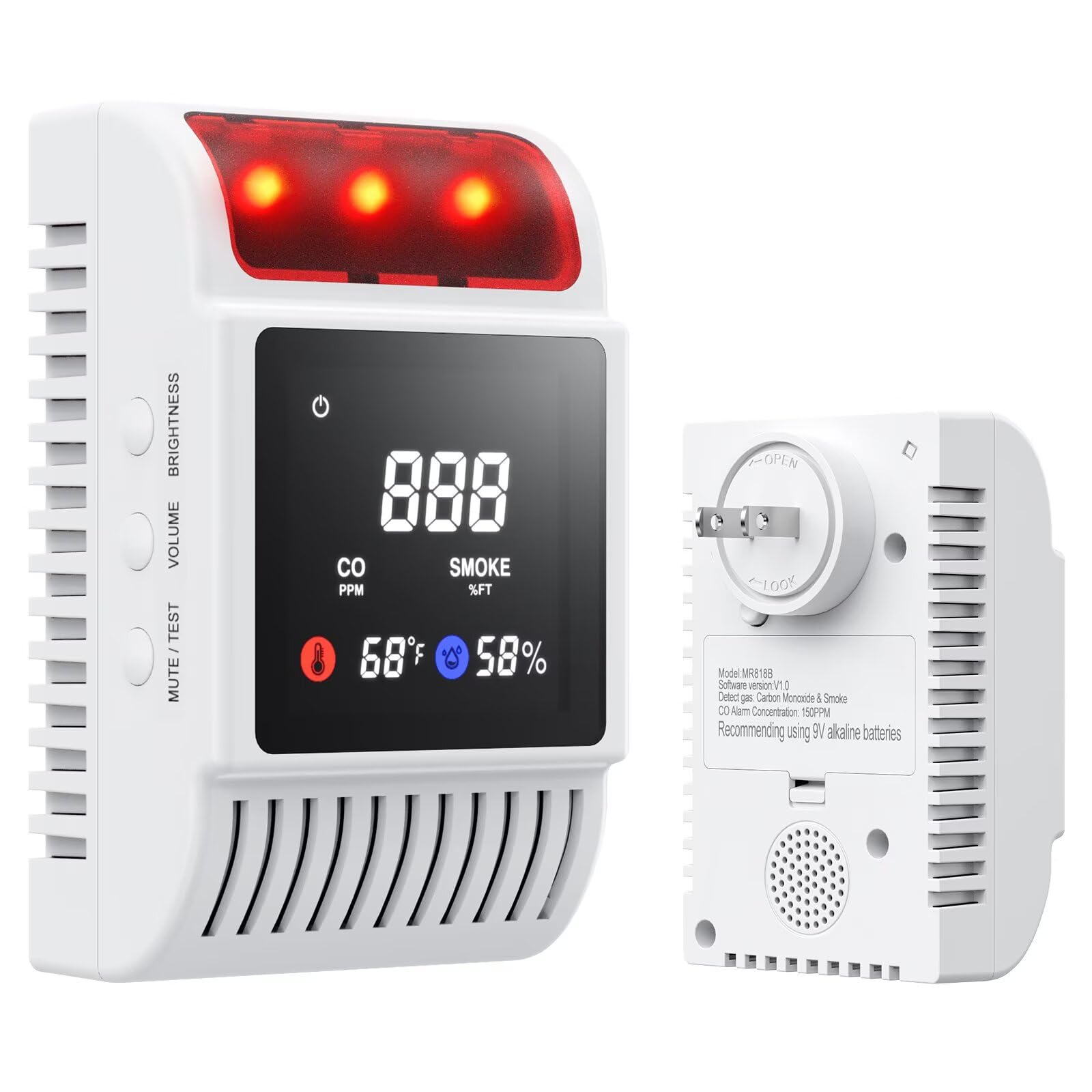 Nicbee 5-in-1 detector front view with LCD display and lights.