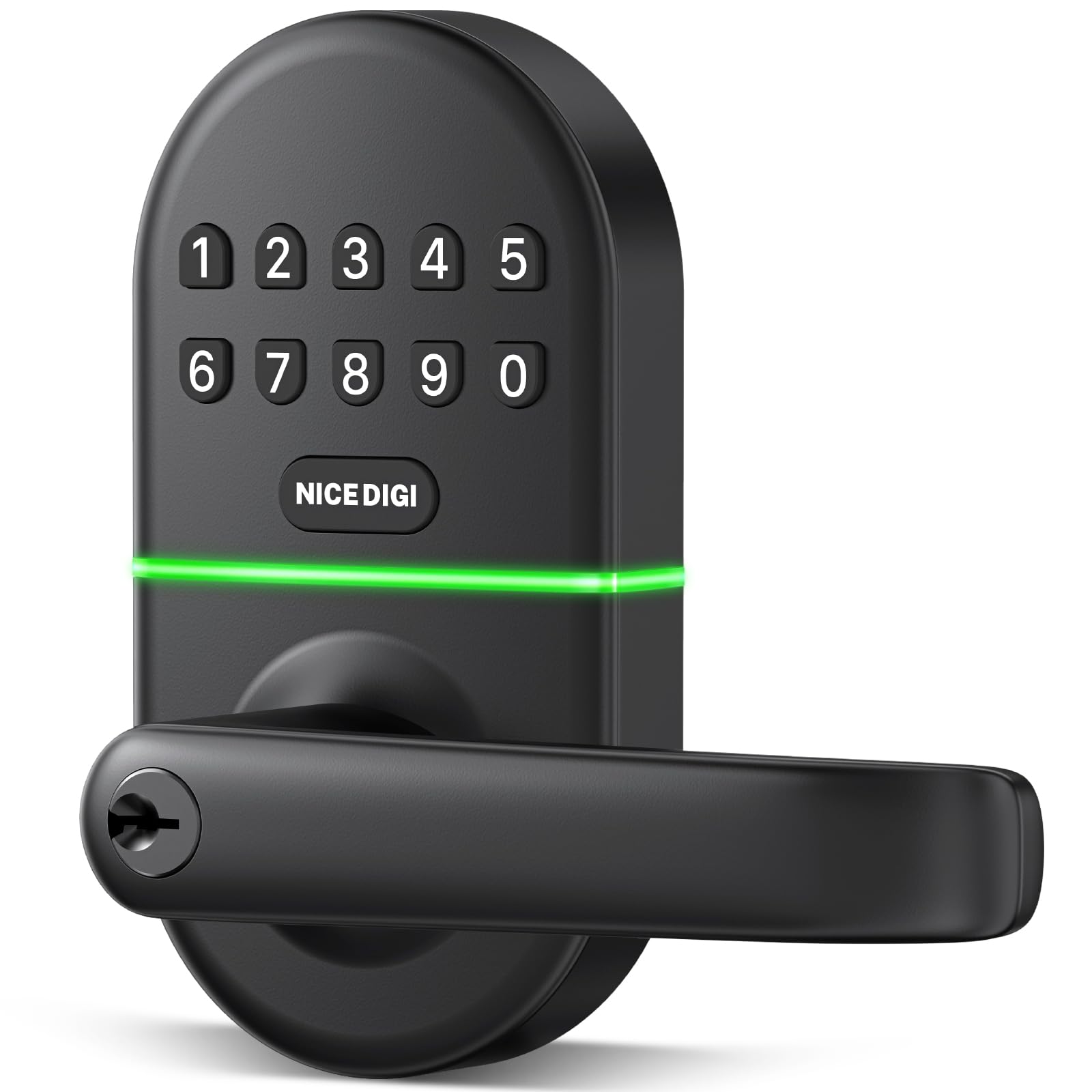 Nice Digi keypad lock installed on a front door showing easy installation and keyless access.
