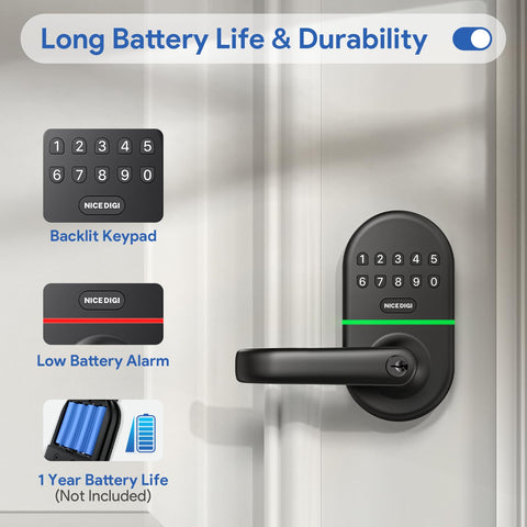 Nice Digi keypad lock with reversible handle for both door orientations.