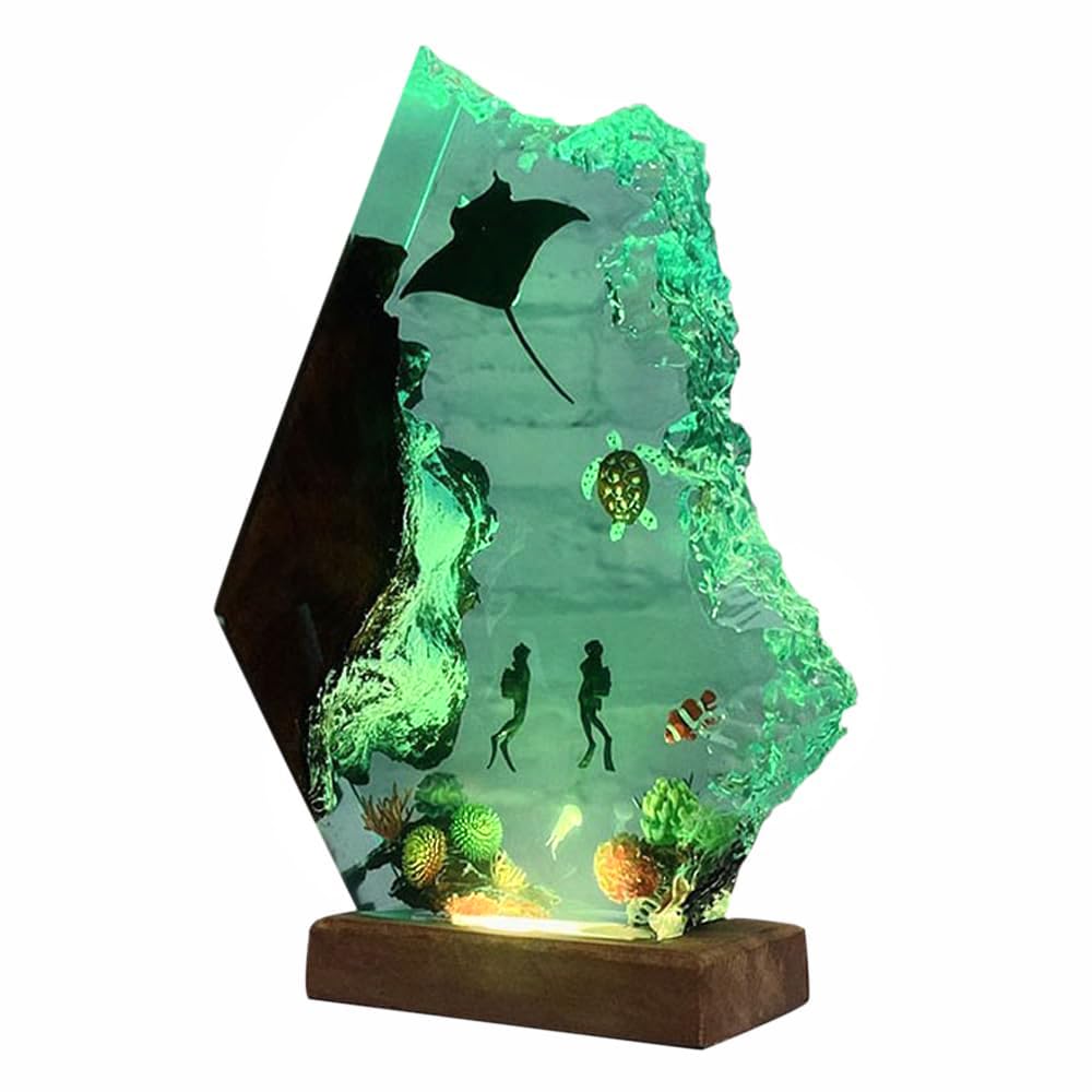 Nice Hera ocean lamp with wooden base provides soothing desk lighting.