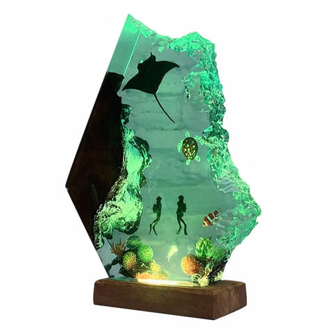 Nice Hera ocean lamp with wooden base provides soothing desk lighting.