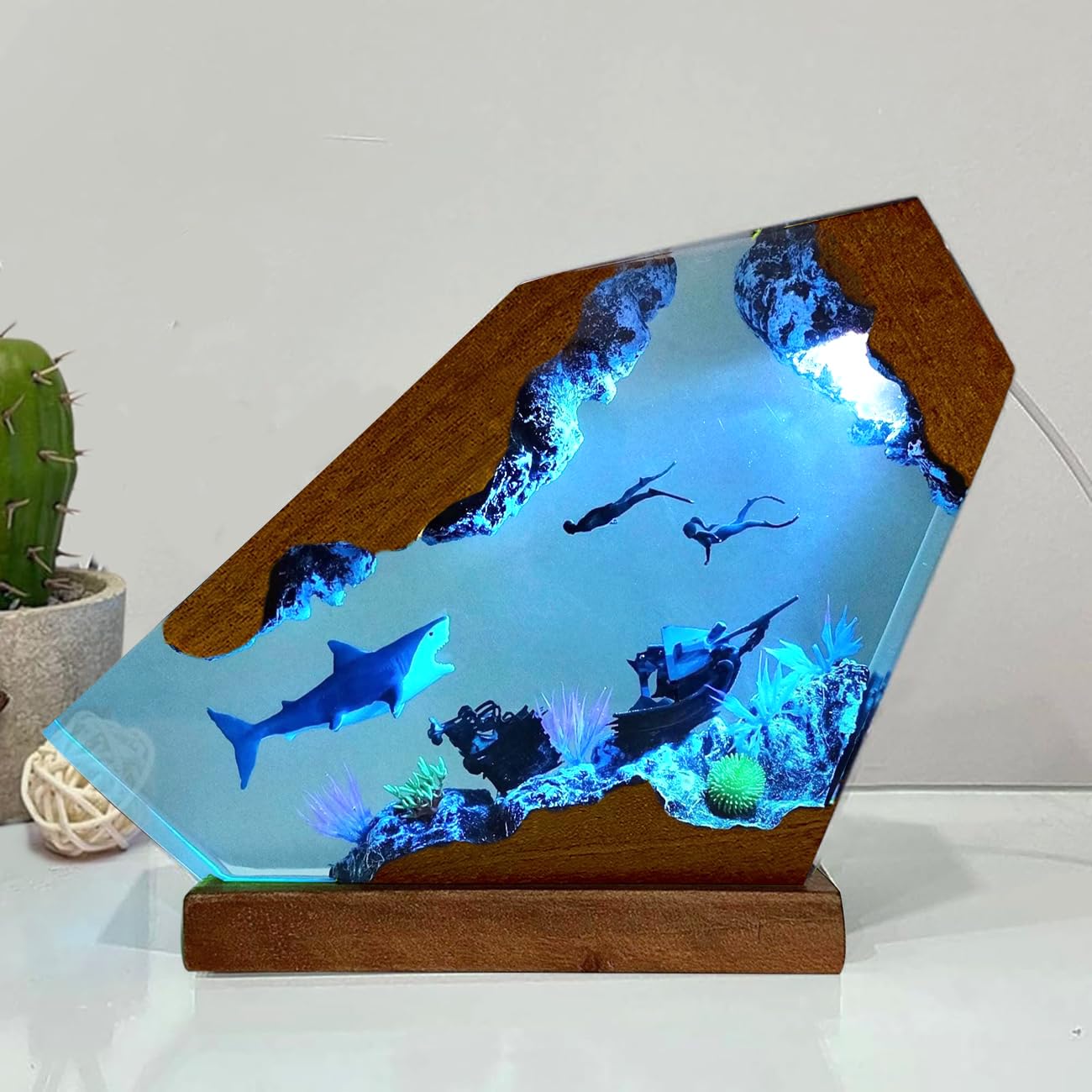 NICE HERA shark ocean resin lamp artwork glows softly for ambient decor.