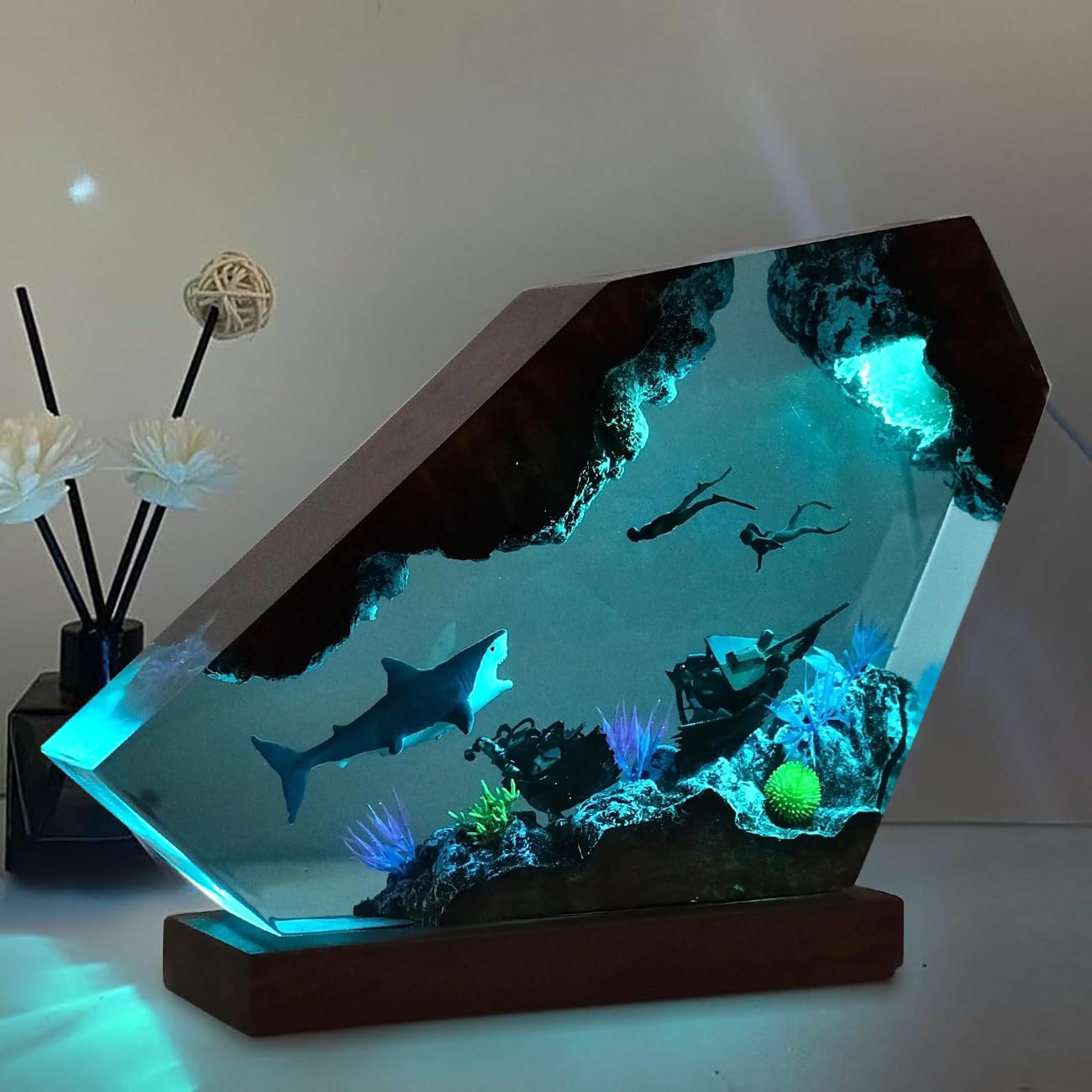 NICE HERA shark ocean resin lamp desk light with color options.