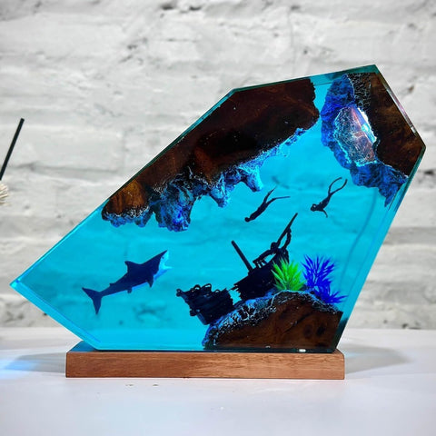 NICE HERA shark ocean resin lamp home decor centerpiece.