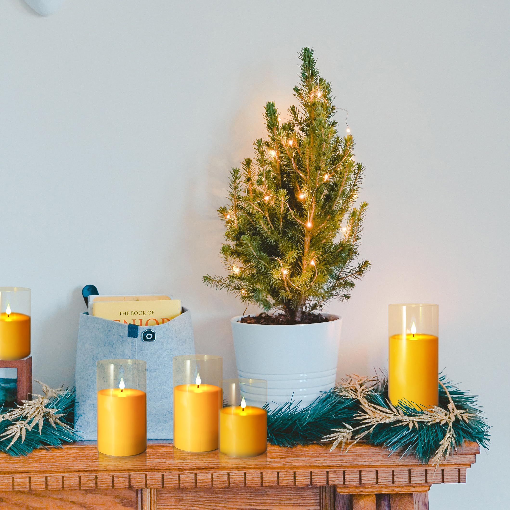 NICEME flameless candle with glass-like acrylic shell for elegant shelves.