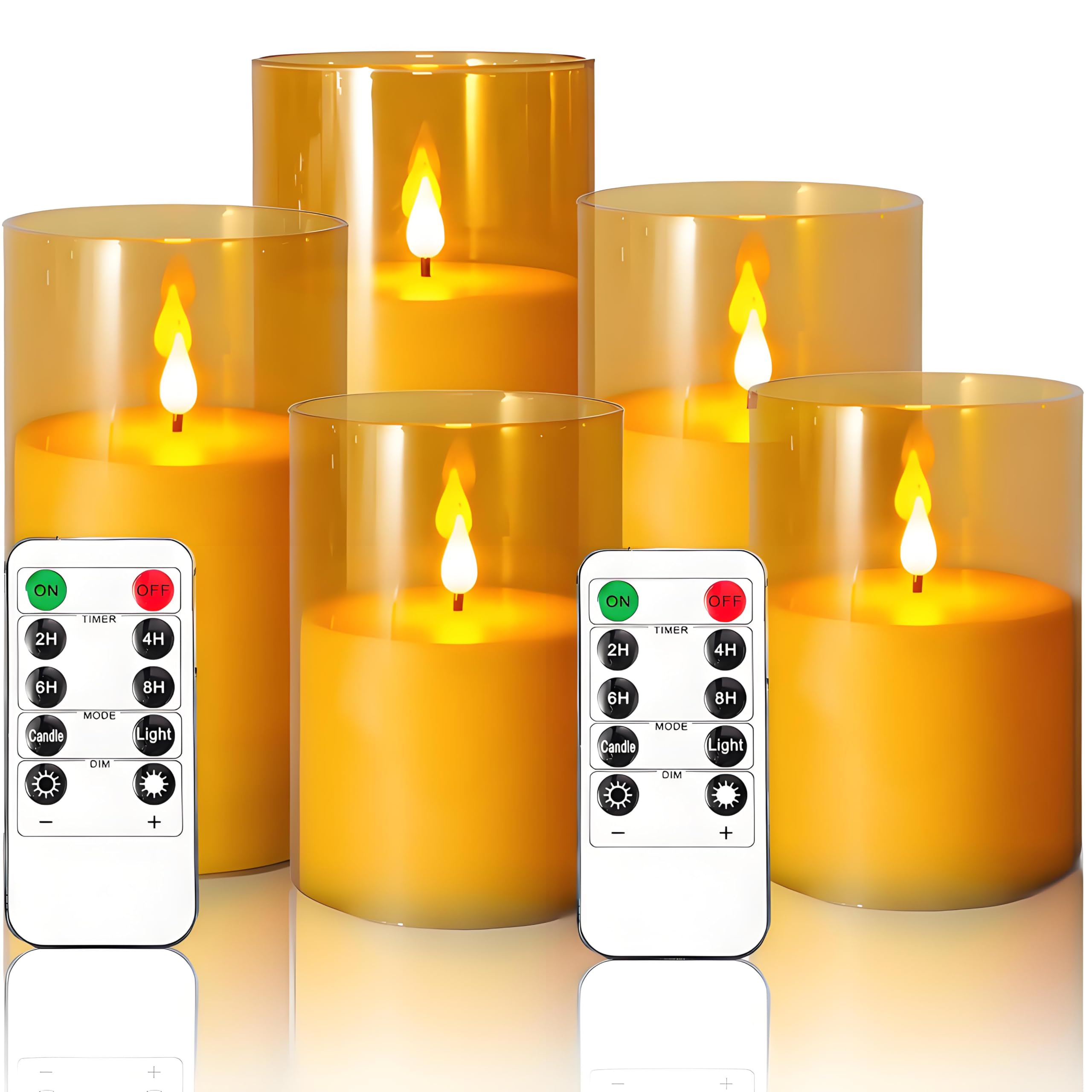 NICEME amber flickering flameless candle set of 5 with remote control for safe ambient lighting.