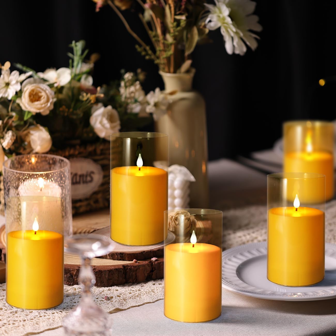 NICEME amber flickering flameless candle close-up showing realistic 3D wick touch.