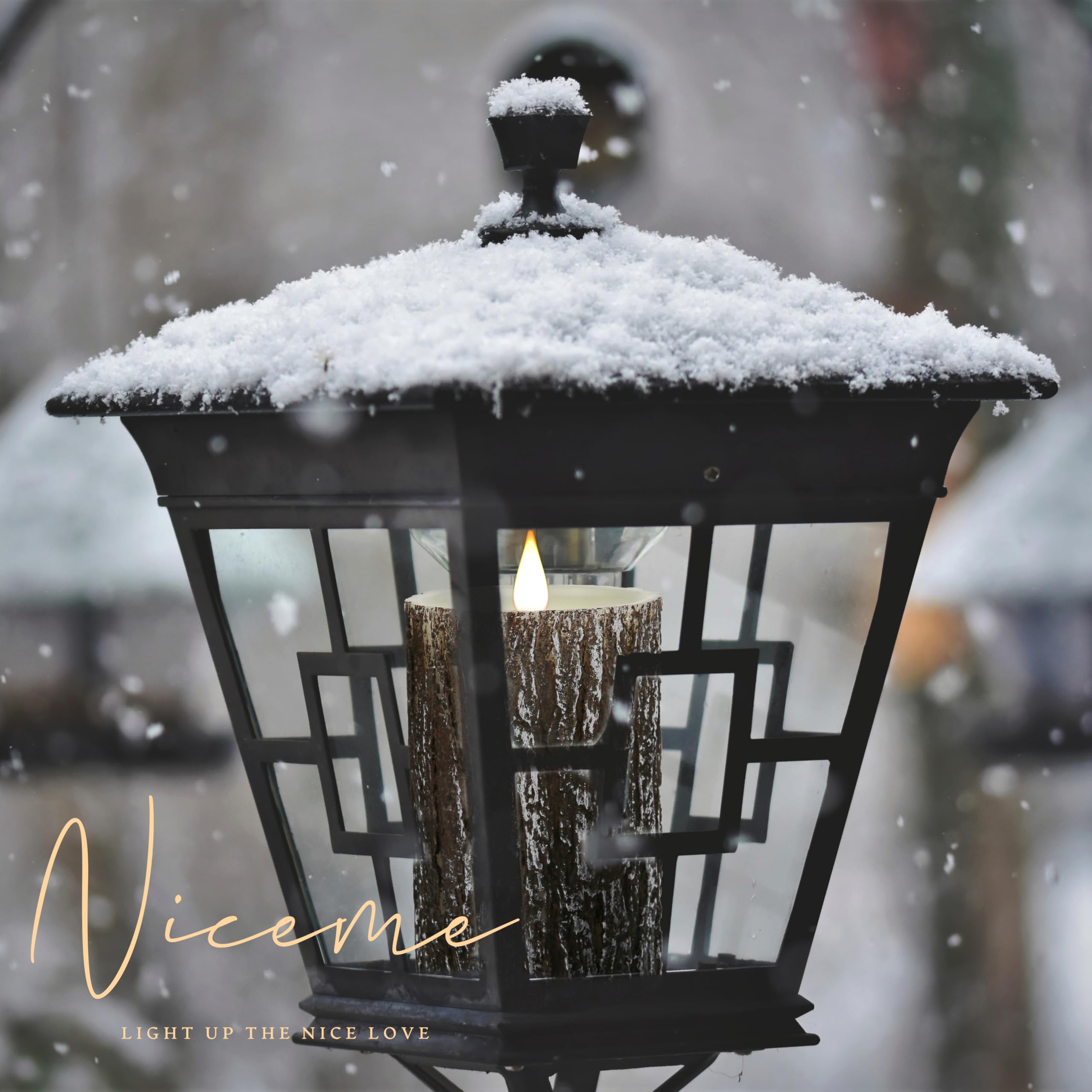 NICEME brown real-wax candle on table with warm ambiance.