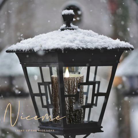 NICEME brown real-wax candle on table with warm ambiance.