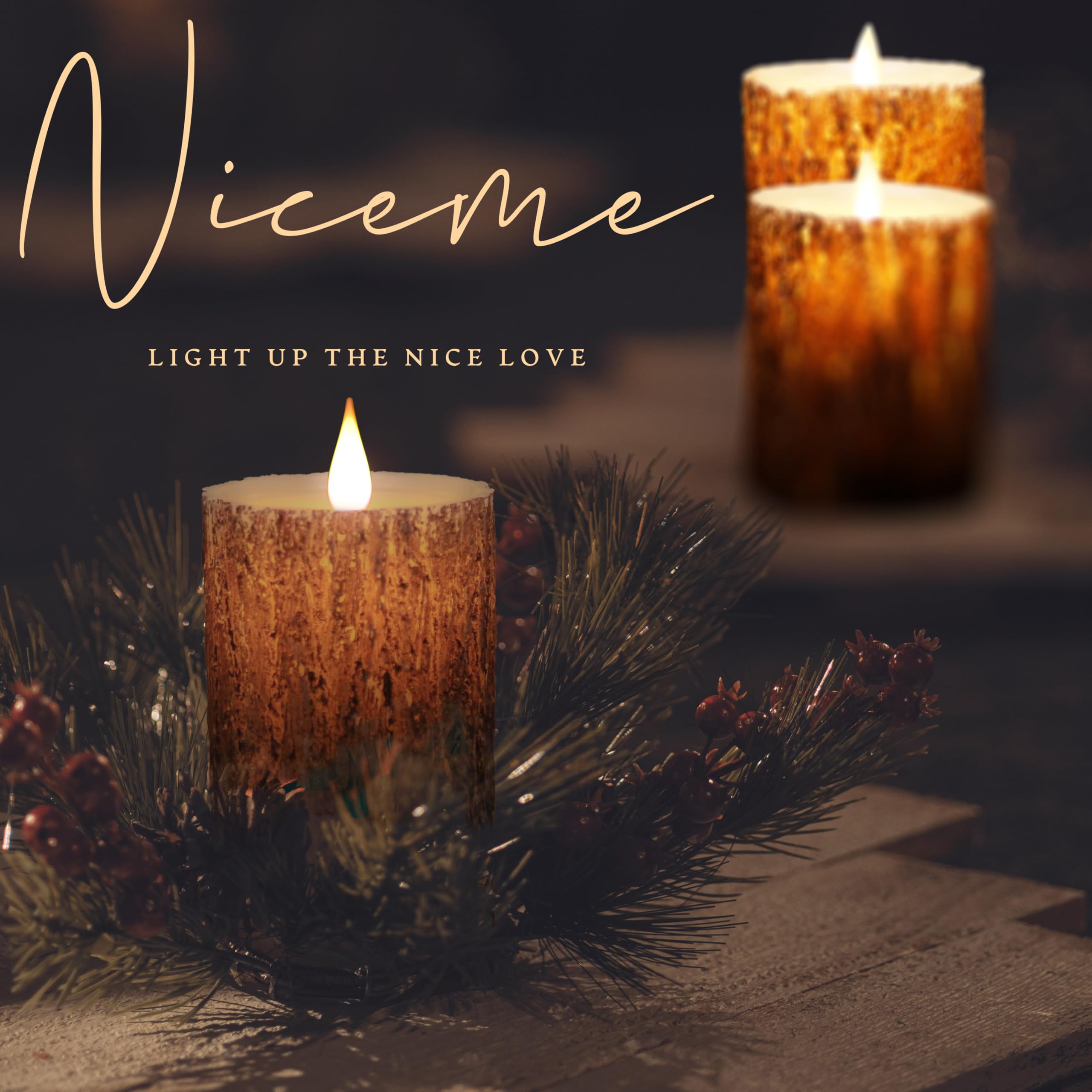 NICEME LED candle flickering glow for cozy evenings.