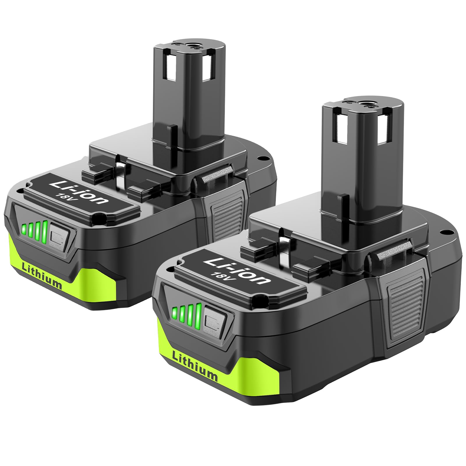 Nicetoro 18V 2-pack battery front view shows compact, ready-to-use design.