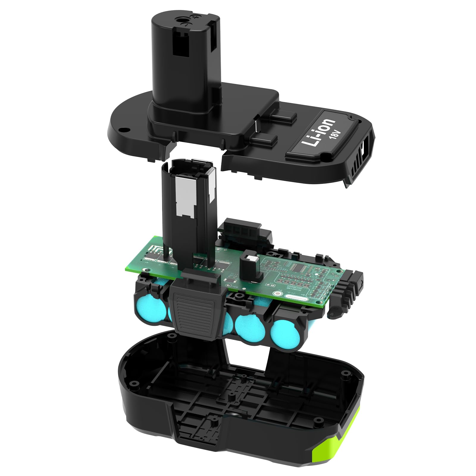 Nicetoro 18V 2-pack battery side view with slim profile for balanced handling.