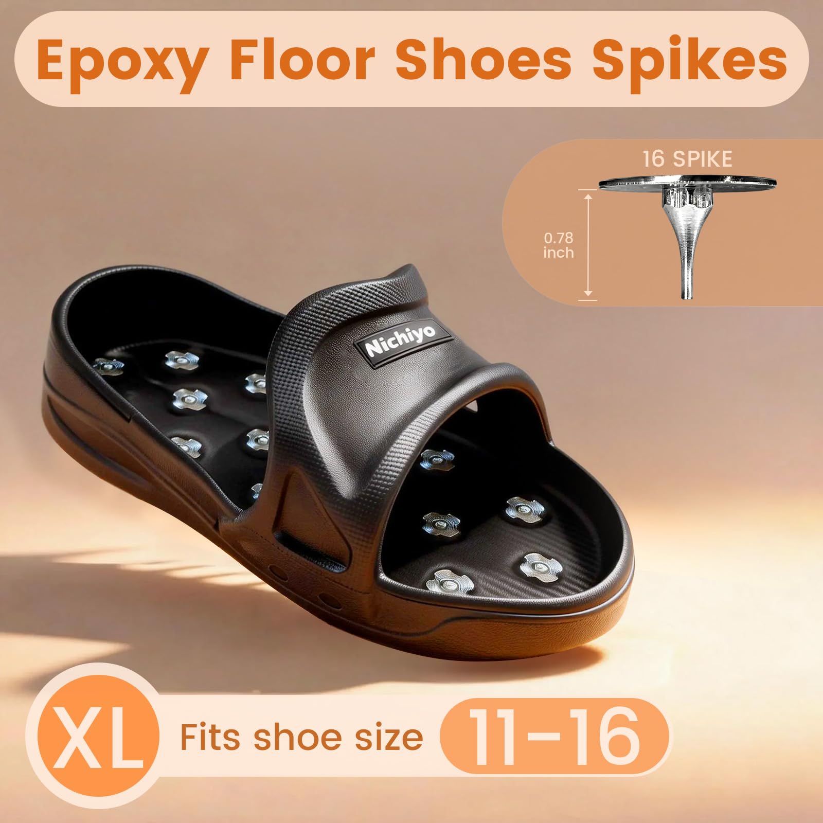 Nichiyo spiked footwear suitable for all epoxy floor surfaces.