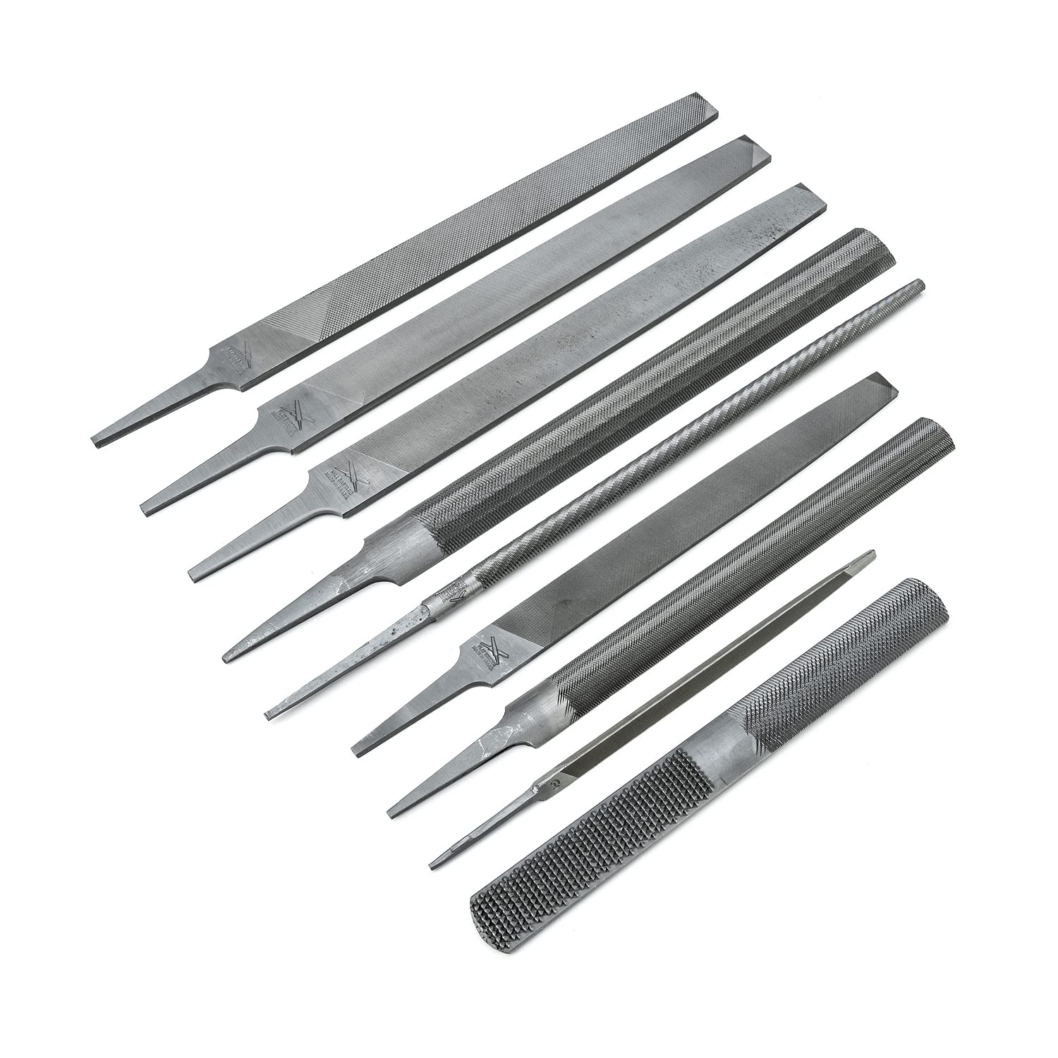 Nicholson 9 pc file set case open for professional metalworking tasks.