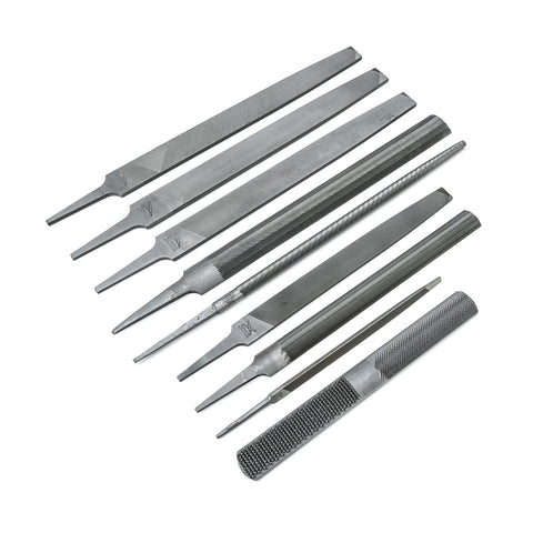 Nicholson 9 pc file set case open for professional metalworking tasks.