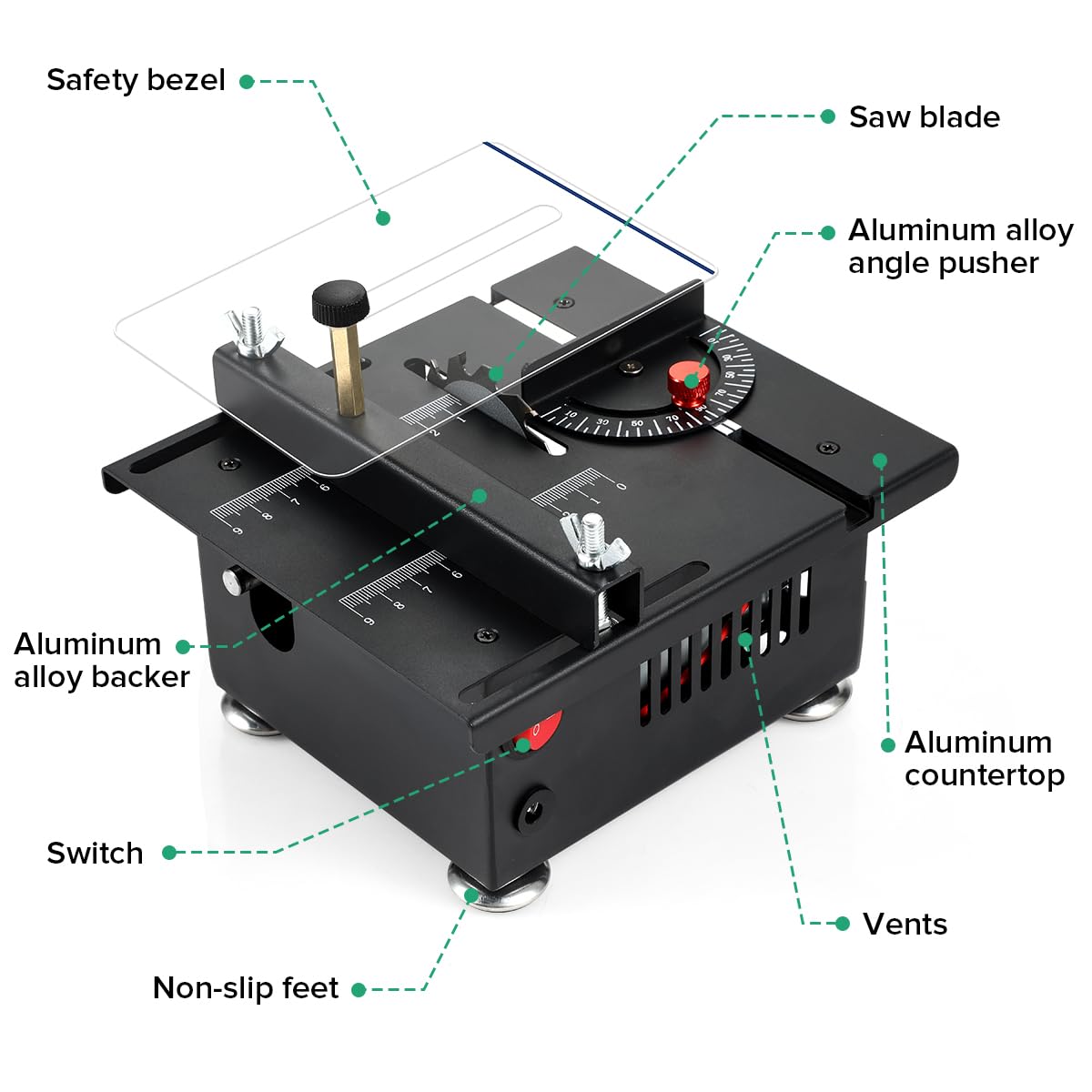 Nicklaua mini table saw in a compact, portable design for easy transport.