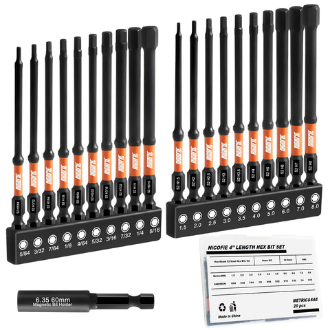 Nicofie impact 4in hex bit set for wide compatibility across fasteners.