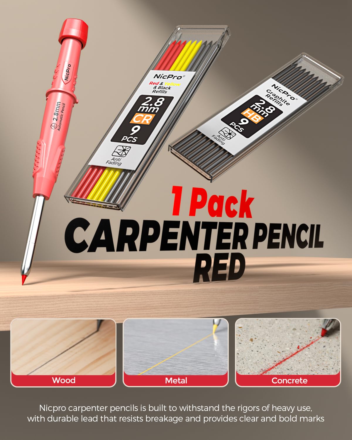 Nicpro adjustable aluminum T-square ruler ensures precise bevel cut alignment.