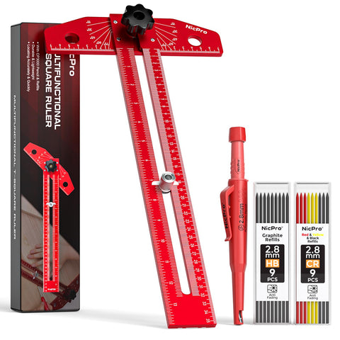 Nicpro woodworking scribe and marking line ruler guiding accurate marks for joints.