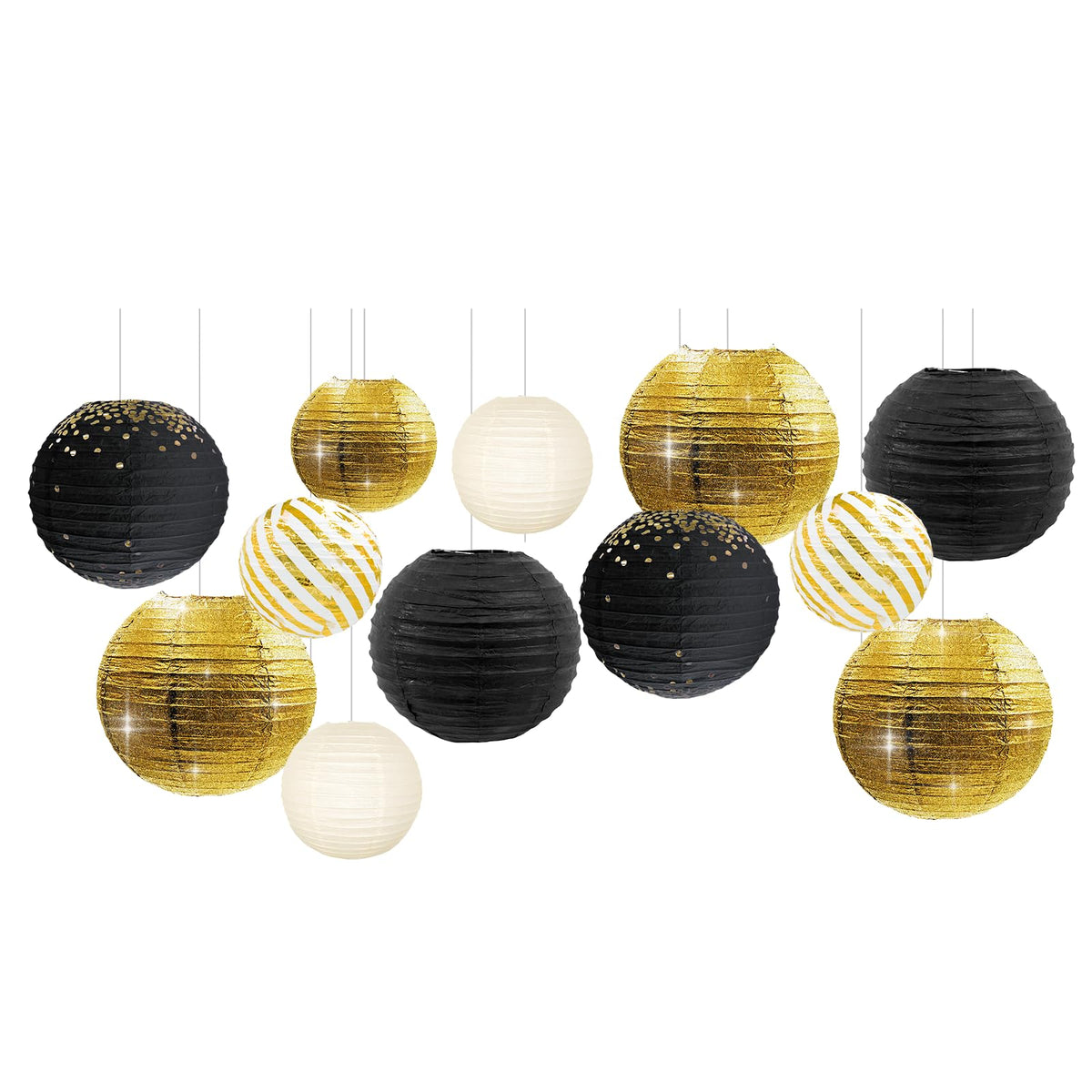 Nicrolandee black-gold lanterns 12-inch assembly for chic wedding backdrops