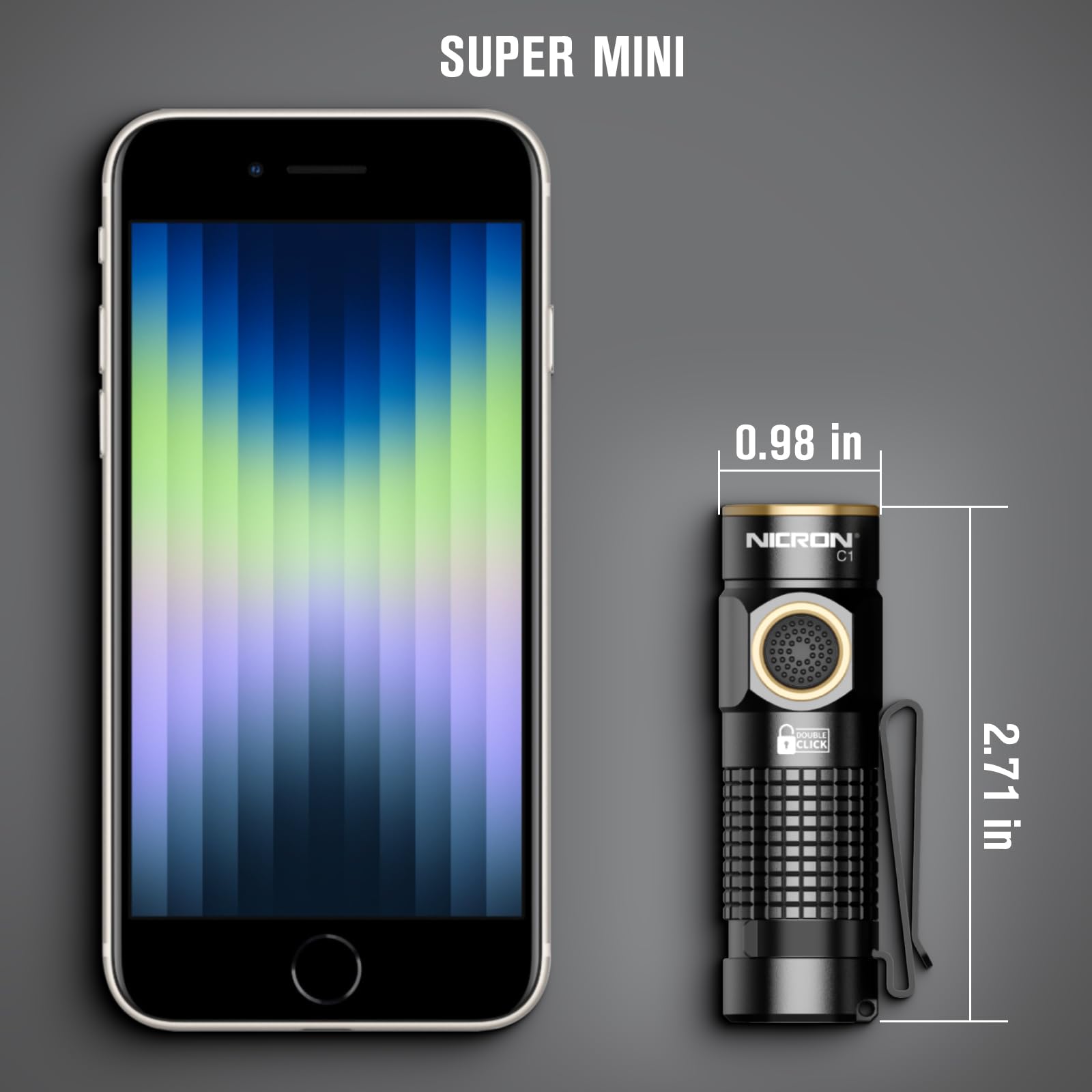 NICRON C1 mini flashlight with magnet tail cap for hands-free mounting.