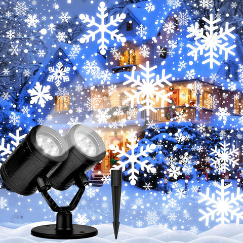 Nielfoi Christmas projector lights outdoor with dual head snowflakes for festive front yard ambiance.