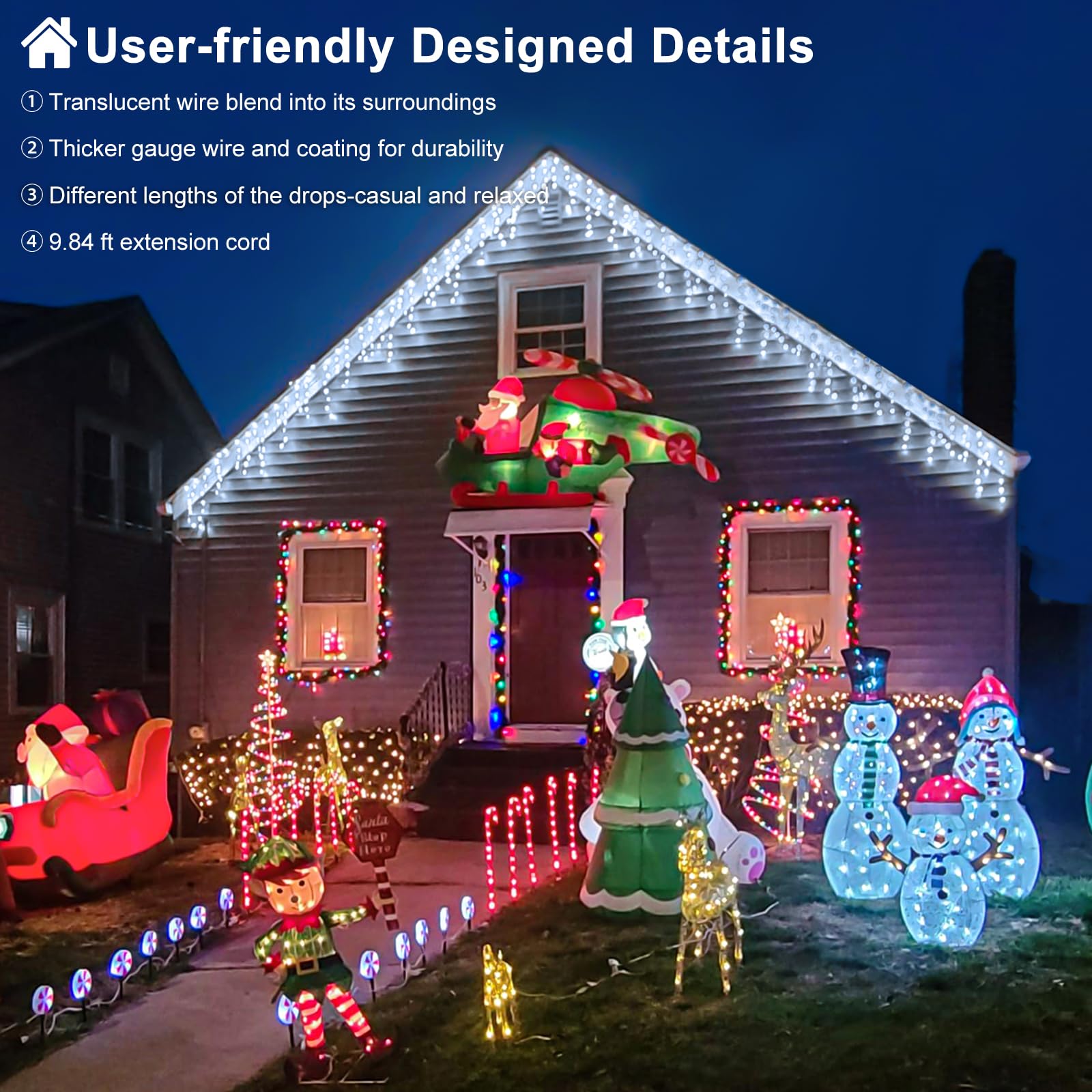 Nielfoi clear-wire icicle lights blend with any exterior