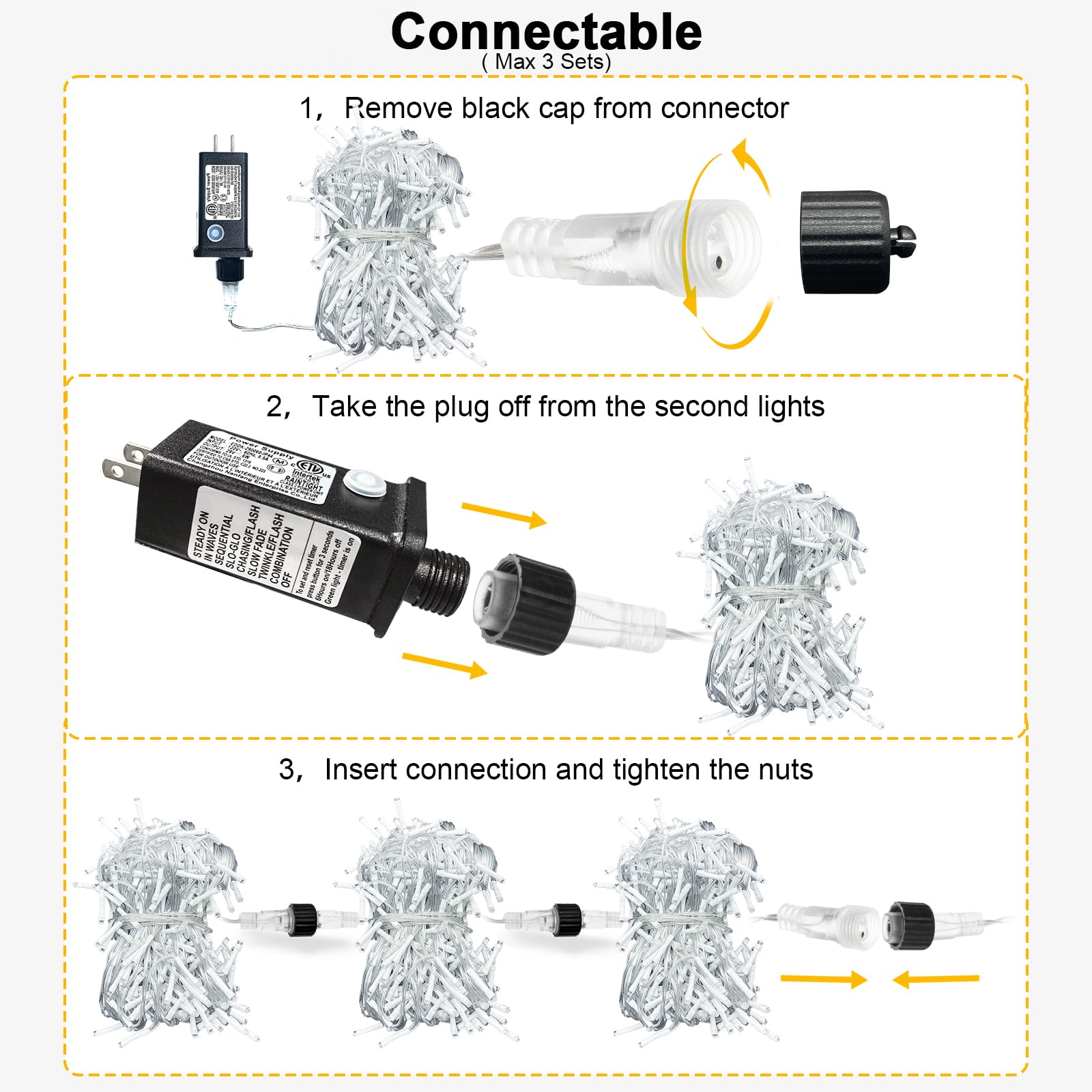 Nielfoi IP44 waterproof icicle lights resist rain and snow