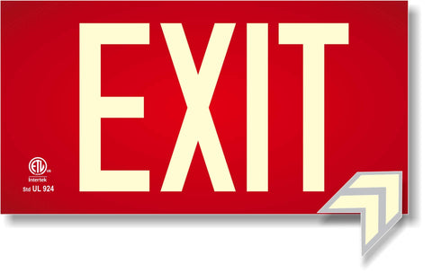NightBright photoluminescent exit sign red with UL 924 for reliable egress visibility