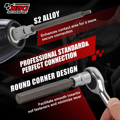 NIKI MOTORSPORTS chromium-vanadium steel and S2 alloy steel construction for durability.