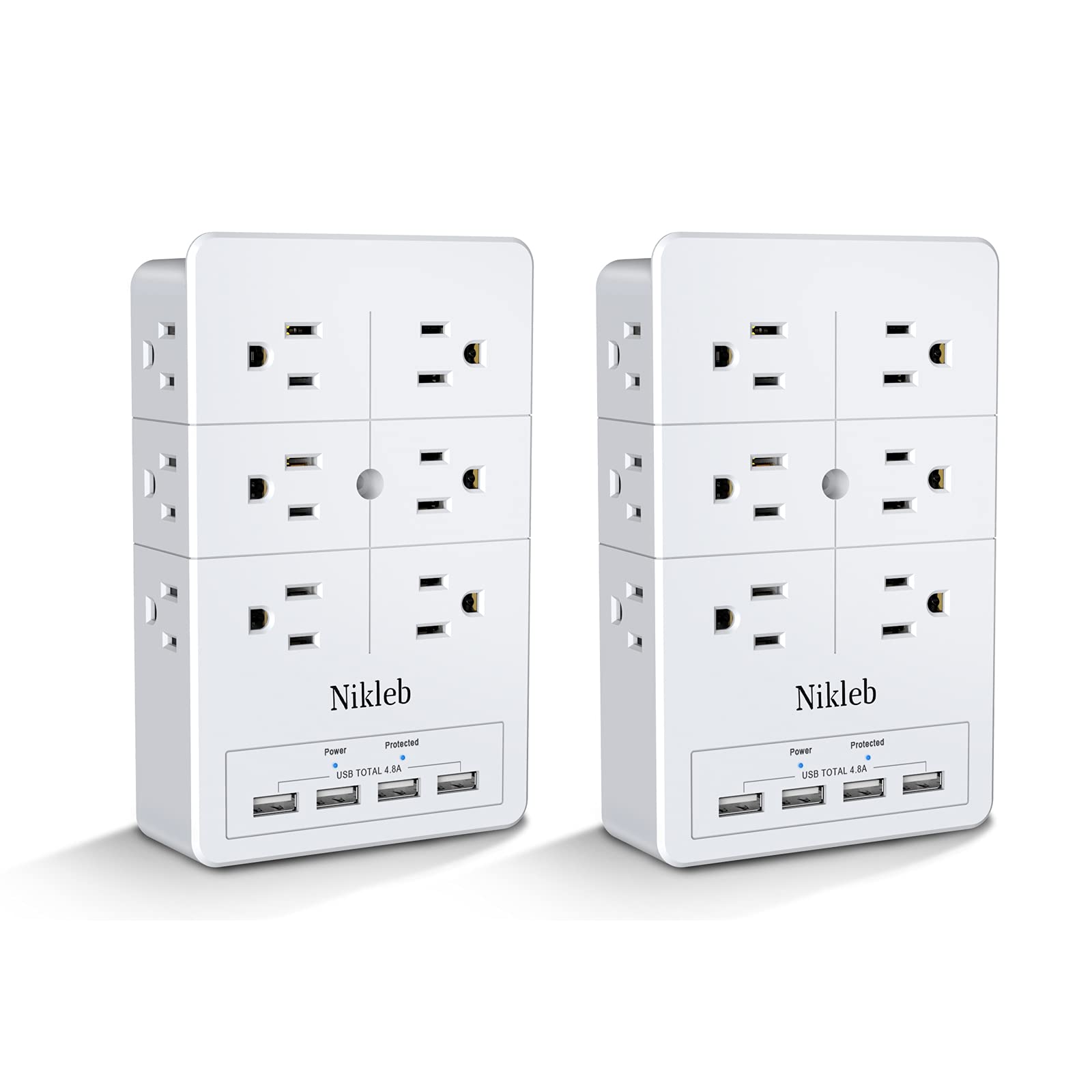 Nikleb surge protector with 12 outlets and 4 USB ports for organized charging.