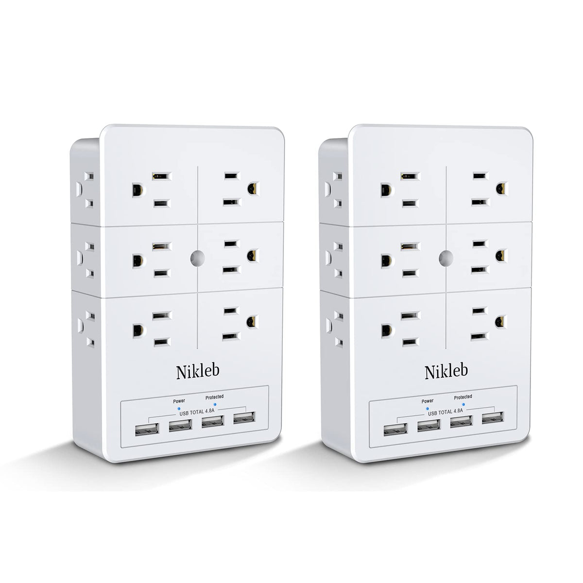 Nikleb surge protector with 12 outlets and 4 USB ports for organized charging.