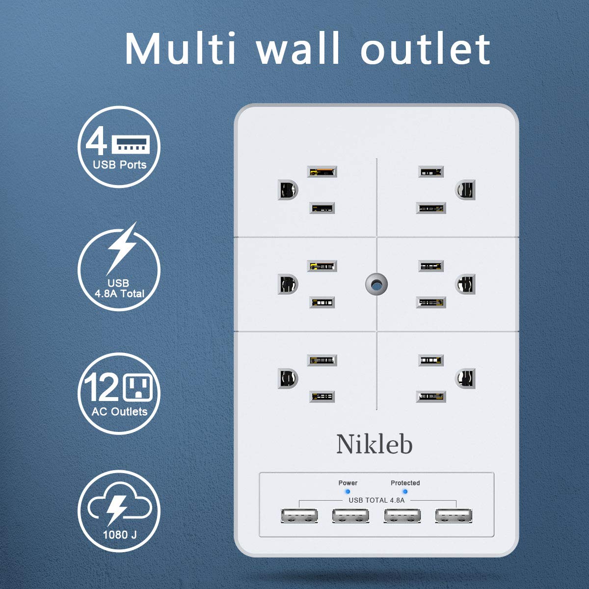Nikleb wall-mount surge protector keeps outlets accessible and saves desk space.