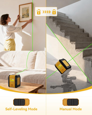 Nikotek laser level showing lock mode and side button for easy control