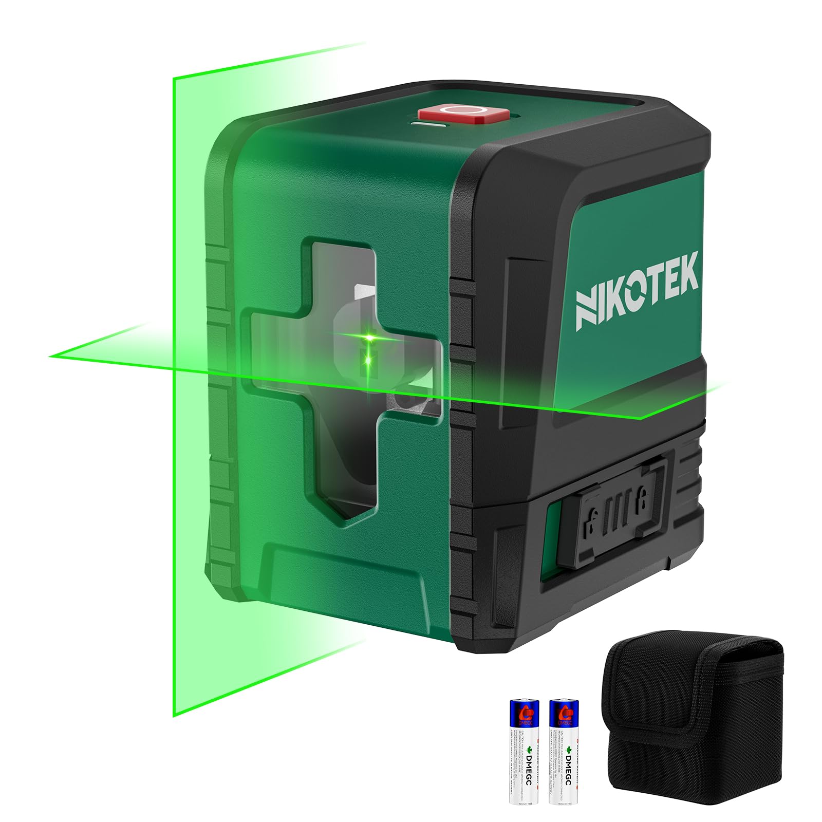 Nikotek laser level projects bright green cross lines at 110 degrees for quick alignment