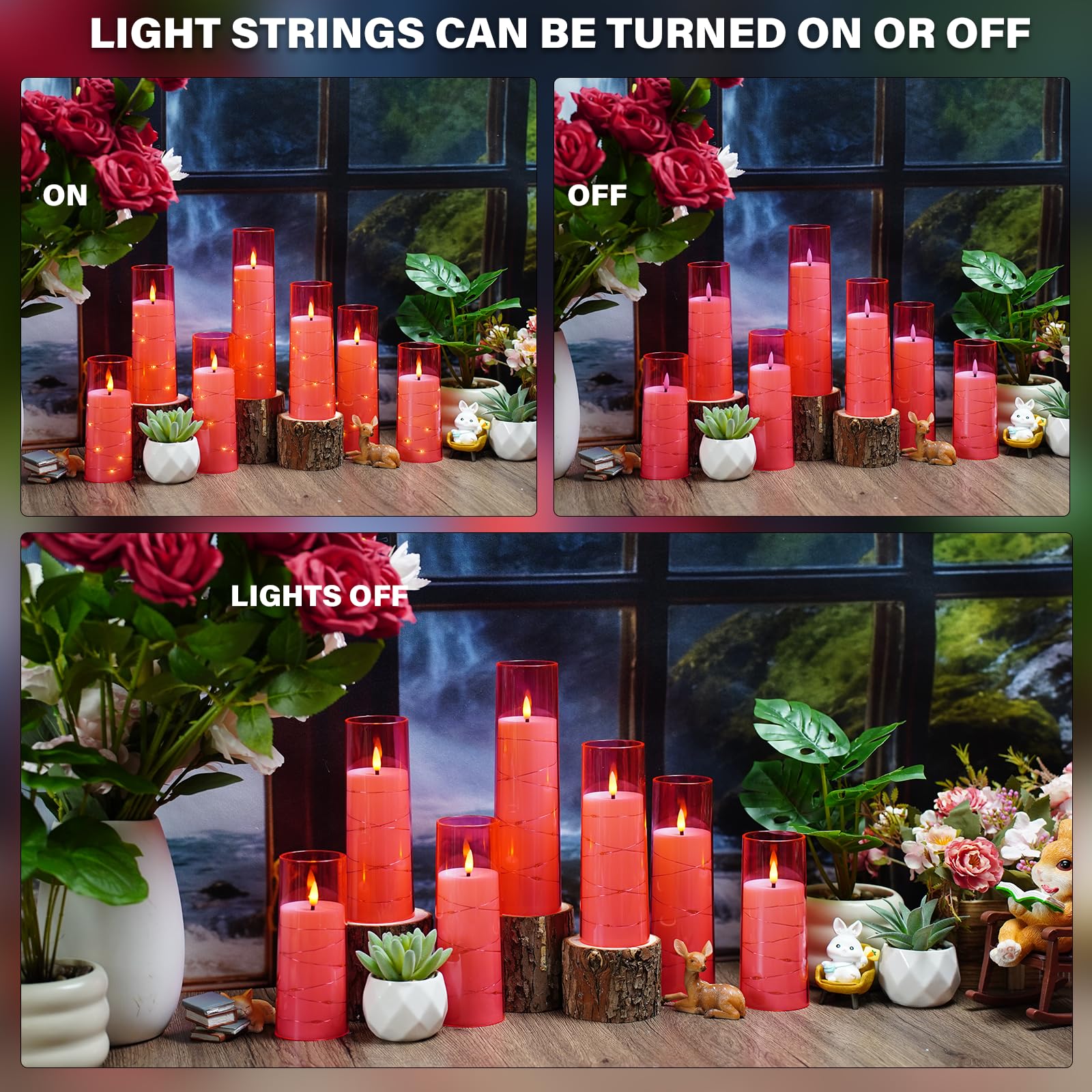 Battery-operated Nimiko candles provide placement flexibility away from outlets.