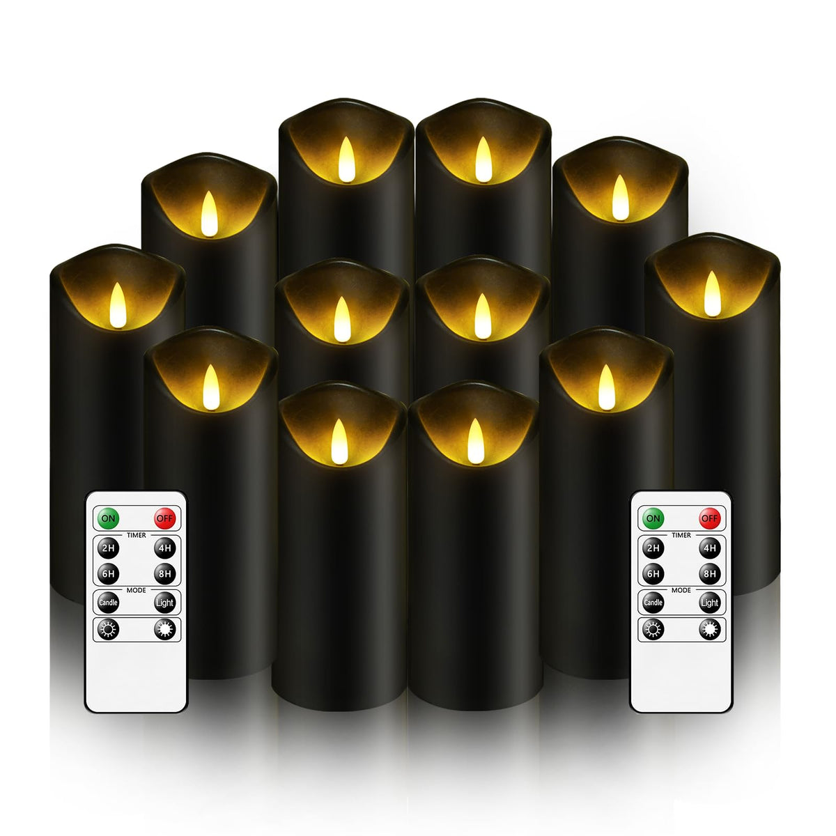 Nimiko flameless candles with remote set of 12 pillars providing safe ambient light indoors