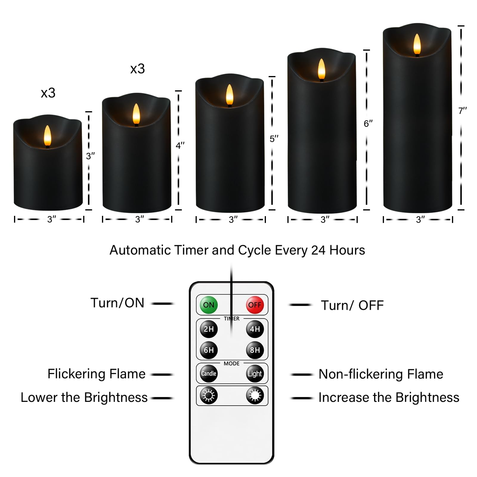 Nimiko remote control shown for easy candle operation.